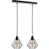 Netlighting Atwood Bar Pendant Ceiling Light Black Wood 53cm 2x E27