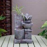 Primrose Rustic Cascading Bowls Tabletop Water Feature With Sphere & LED Lights in Grey