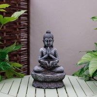 Primrose Praying Buddha Tabletop Water Feature With LED Lights in Grey