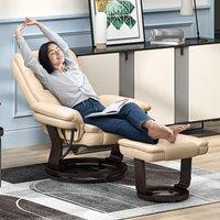 HOMCOM Swivel Manual Recliner & Footrest Set PU Leather Lounge Chair Beige