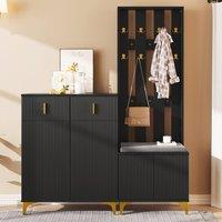 BTM Wardrobe set with shoe bench hooks drawers & cabinet doors in Black