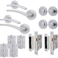 AFIT Satin Door Handle Bathroom Satin Chrome Door Handle Hinges Lock 2 Pack in Silver | Size: 150mm x 150mm