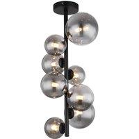 Netlighting Riha Globe Ceiling Light Matt Black Smoke Glass Shade 8x G9 3000K