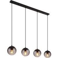 Netlighting Dallerta Bar Pendant Ceiling Light Matt Black Smoke Glass Shade 4x E27