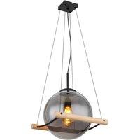 Netlighting Leona Globe Pendant Ceiling Light Matt Black Smoke Glass Shade 1x E27