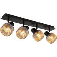 Netlighting Tom Ceiling Spotlight Bar Matt Black Smoke Glass Shade 4x E14