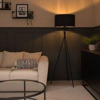 ValueLights Camden Black Metal Tripod Floor Lamp with Drum Lamp Shade & LED Bulb in Dark Navy
