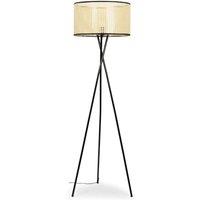 ValueLights Camden Black Tripod Floor Lamp with Cane with Black Trim Shade & Bulb in Natural
