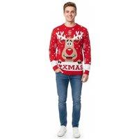 MyShoeStore Men's Christmas Jumper - Rudolph Reindeer Festive Knit Pullover Sweater in Red | Size: Large