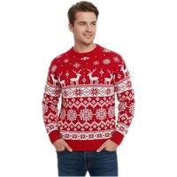 MyShoeStore Men's Christmas Jumper - Rudolph Reindeer Festive Knit Pullover Sweater in Red | Size: Large
