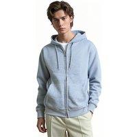 SweetLook Men's Plain Full Zip Up Polyester Hoodies for Men Uk in Light Grey | Size: Large