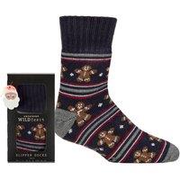 SOCKSHOP Wild Feet Men's Mens 1 Pair Christmas Slipper Socks in Santa Patterned Gift Box | Size: 7-11