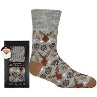 SOCKSHOP Wild Feet Men's Mens 1 Pair Christmas Slipper Socks in Santa Patterned Gift Box in Grey | Size: 7-11
