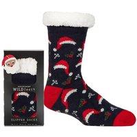 SOCKSHOP Wild Feet Men's Mens 1 Pair Christmas Slipper Socks in Santa Patterned Gift Box in Navy | Size: 7-11