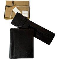 Love EMVY Men's Leather Gift Set - Card Holder & Double Pen Case in Black