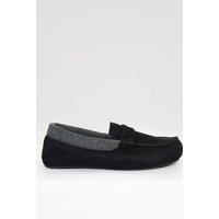 Threadbare Men's Faux Suede Trim Moccasin Slippers in Black | Size: 11-12