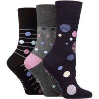 SOCKSHOP Gentle Grip Women's 3 Pair Patterned Bamboo Socks in True Black | Size: 4-8