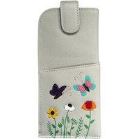 Mala leather Women's Sophia Butterflies Floral Leather Wide Fit Glasses Case in Grey