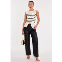 Quiz Women's White Striped Sleeveless Cardigan | Size: Medium