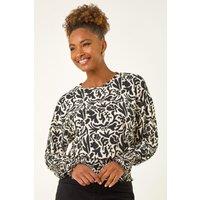 Roman Women's Abstract Print Stretch Top in Black | Size: 10