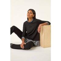 Roman Women's Abstract Print Trim Tunic in Black | Size: 18