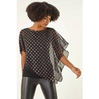 Roman Women's Foil Spot Overlay Asymmetric Top in Black | Size: 20