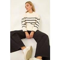 Dusk Women's Stripe Knit Jumper in Ivory | Size: 10