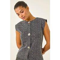 Roman Women's Textured Mock Button Waist Coat in Black | Size: 18