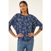 Roman Women's Floral Print Snit Top in Navy | Size: 10