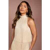 Coast Women's High Neck Embellished Fringe Top in Navy | Size: 12