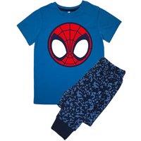 Spider-Man Boy's Spider-Rex Camo Short-Sleeved Long Pyjama Set in Blue | Size: 7-8 Years