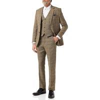 XPOSED Men's Herringbone Checks 3 Piece Tweed Suit in Brown | Size: 44R