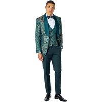 XPOSED Men's LOUIS - 3 Piece Damask Jacquard Print Tuxedo Wedding Suit in Green | Size: 40R