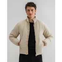 Brian Oak London Men's Cream Mock Neck Puffer Jacket in White | Size: Medium