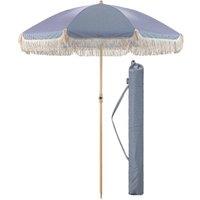 Christow Portable Parasol Beach Garden Tilting Umbrella Fringed Tassel Sun Shade UV50+ 2m in Navy