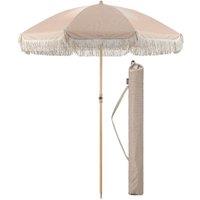 Christow Portable Parasol Beach Garden Tilting Umbrella Fringed Tassel Sun Shade UV50+ 2m in Taupe