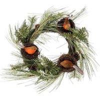 Homescapes Artificial Christmas Wreath with Robins Nests, 16 Inch in Green