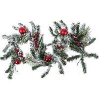 Homescapes Frosted Artificial Christmas Garland with Red Baubles