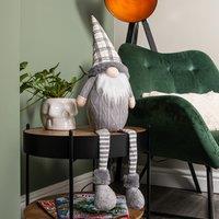 Samuel Alexander 73cm Grey Sitting Christmas Gonk Decoration with Tartan Hat & Dangly Legs