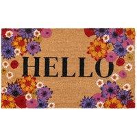 Kukoon Front Door Mat Natural Coir Dirt Catching Rug - Flowers in Beige | Size: 45 cm x 70 cm