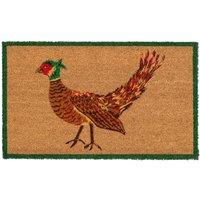 Kukoon Front Door Mat Natural Coir Dirt Catching Rug - Pheasant in Beige | Size: 45 cm x 70 cm
