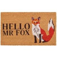 Kukoon Front Door Mat Natural Coir Dirt Catching Rug - Mr Fox in Beige | Size: 45 cm x 70 cm