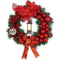 Globrite 40cm Christmas Wreath with Bows, Baubles & Lantern - Red