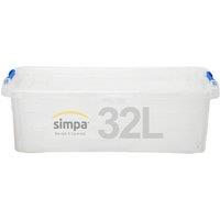 simpa 32L Underbed Plastic Storage Box with Click Lock Lid - Single Box in Clear