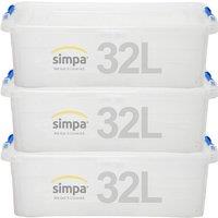simpa 32L Underbed Plastic Storage Box with Click Lock Lid - Set of 3 in Clear