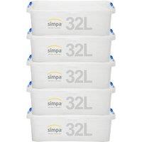 simpa 32L Underbed Plastic Storage Box with Click Lock Lid - Set of 5 in Clear
