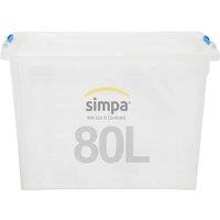 simpa 80L Stackable Plastic Storage Box with Click Lock Lid - Single Box in Clear