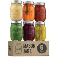 simpa 475ml Glass Mason Jars with Measurements & Airtight Lids - Set of 6 in Clear