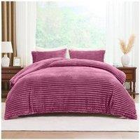 HOME LUXE INTERIOR Plush Faux Fur Chunky Ribbed Faux Fur Winter Berry Bedding Duvet Set - Double in Purple | Size: Single