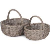 Red Hamper Wicker Set of 2 Unlined Antique Wash Bathroom Shopping Basket in Grey